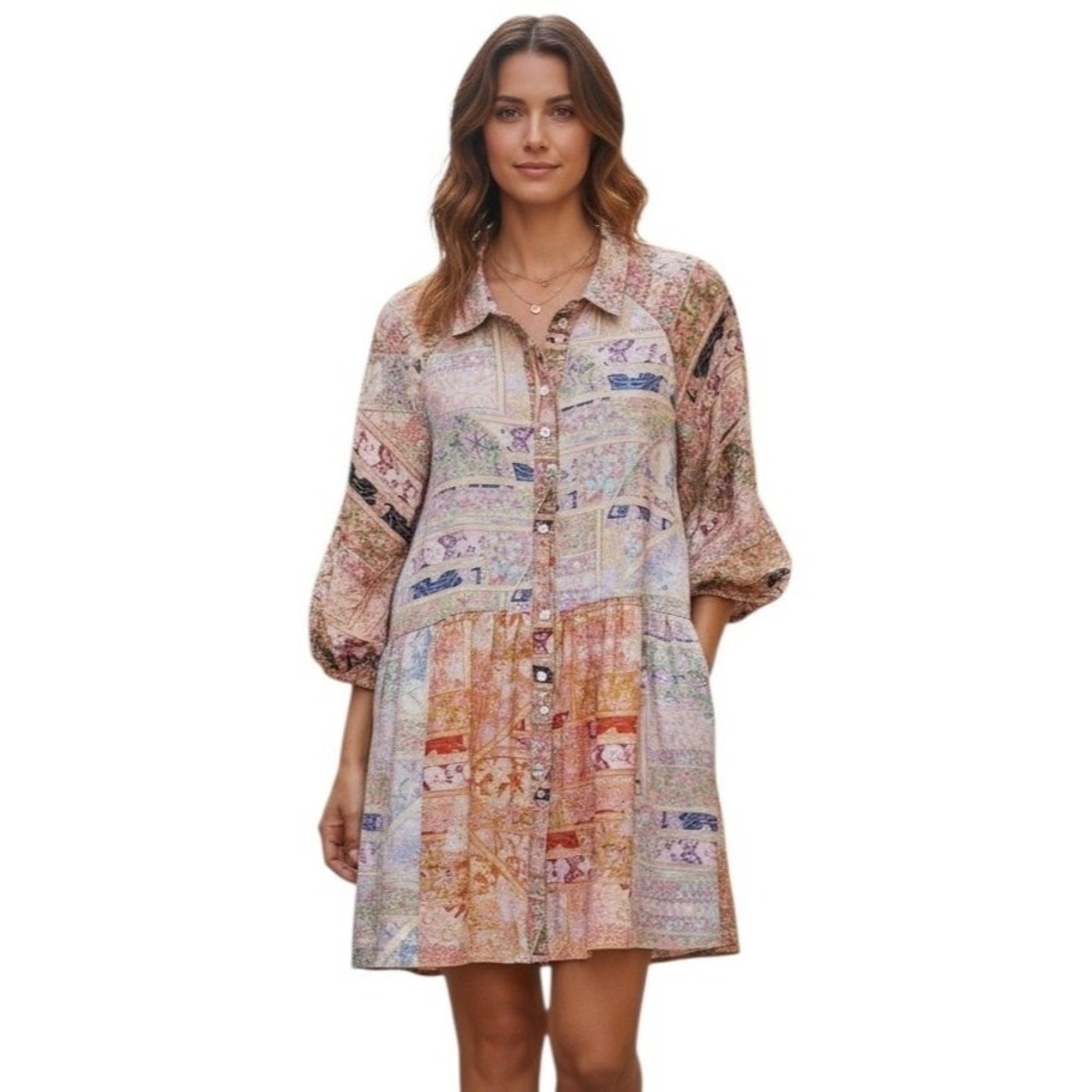 Urban Daizy Bohemian Patchwork  Women's size Large Coastal Cowgirl Floral Dress